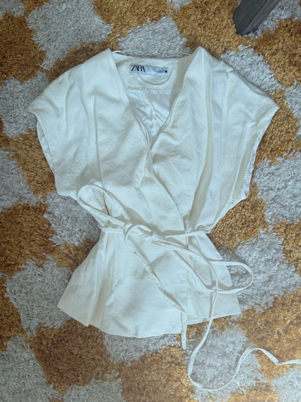 ZARA Linen Cream Wrap Top with Waist Tie XS - Picture 3 of 4